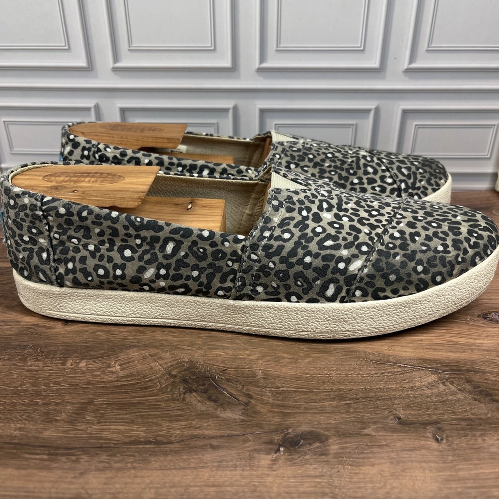 Toms Alpargata Platform‎ Slip-On Women Grey Black Leopard Animal Print Shoes 8.5